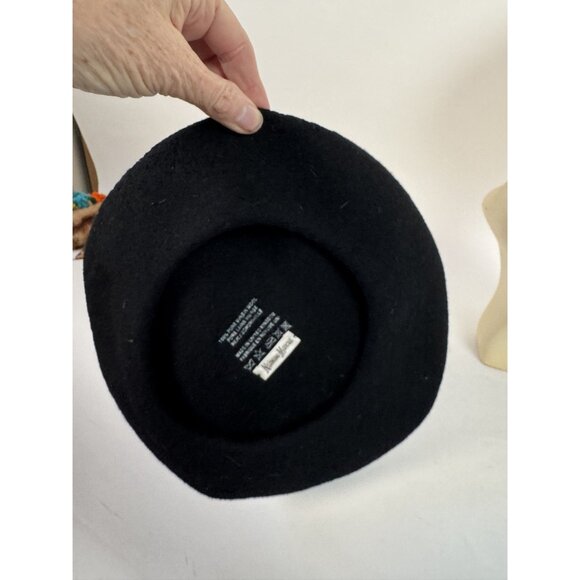 Neiman Marcus Black Wool Beret With Crown & Fleur-De-Lis Pins Made In UK Neiman Marcus Black Wool Beret With Crown & Fleur-De-Lis  main image 2